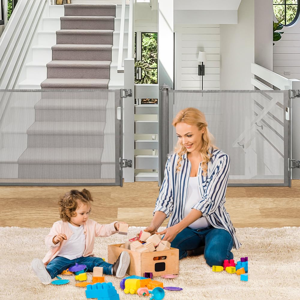 Barrera de seguridad retráctil, escalera para bebés infantiles, 0-180 cm, barrera retráctil infantil, barrera de seguridad enrollable para escaleras, corredor, interior y exterior