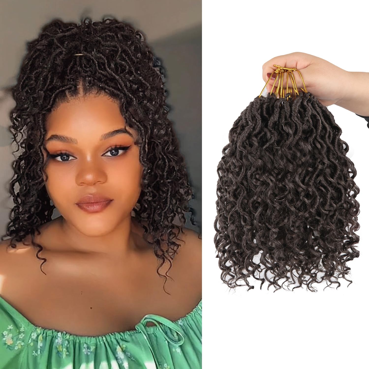 Vemet Goddess Locs Crochet Hair,8 Inch 9 Packs Faux Locs Synthetic Crochet Hair for Black Women, Boho Style Pre looped crochet Locs with Curly Ends