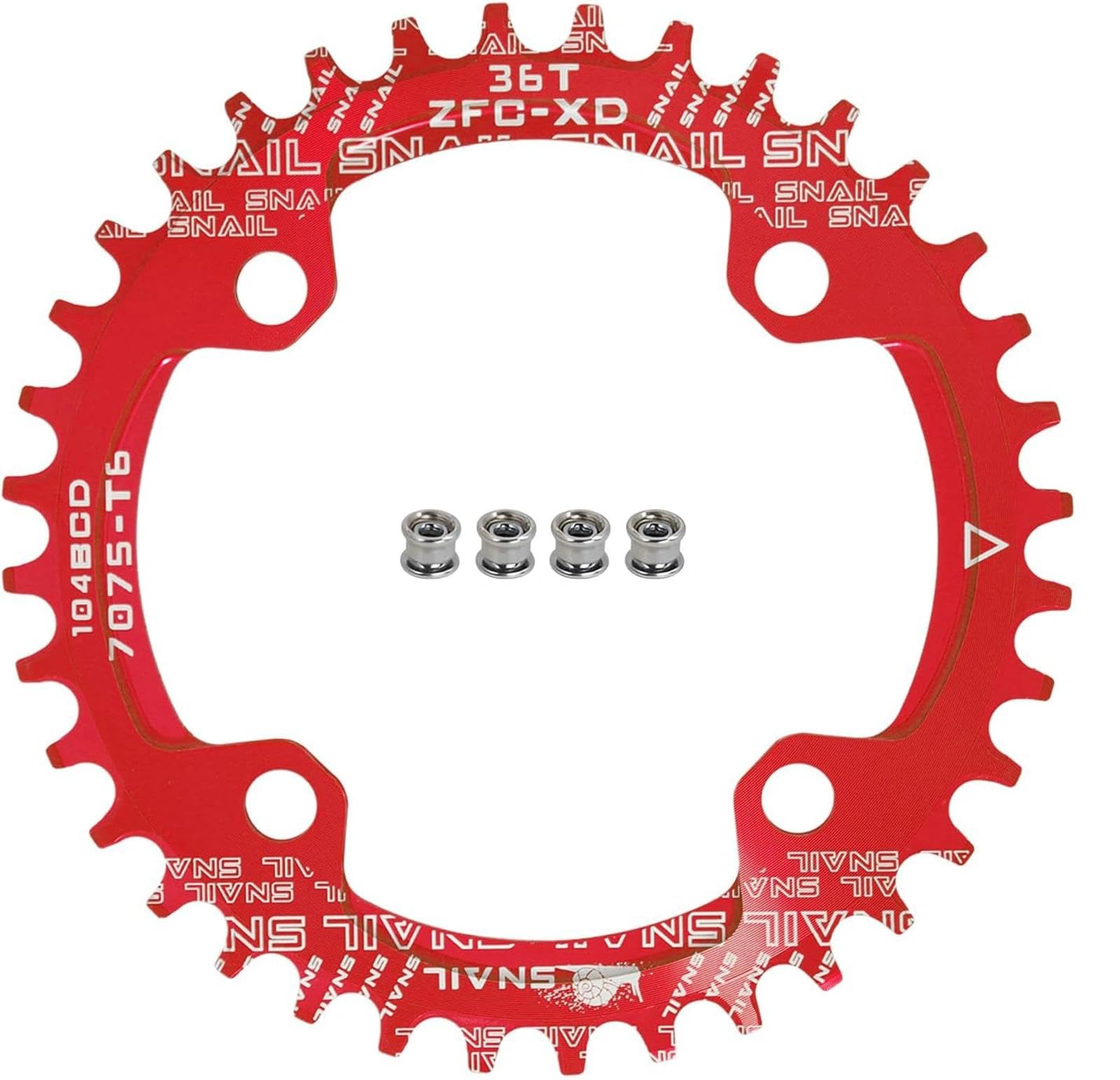 FOMTOR 104 BCD Chainring 36T 7-12 Speed Compatible CNC 7075 Aluminum Narrow Wide Tooth Round Chainrings for MTB/Road Bike Ebike Chainwheel Red