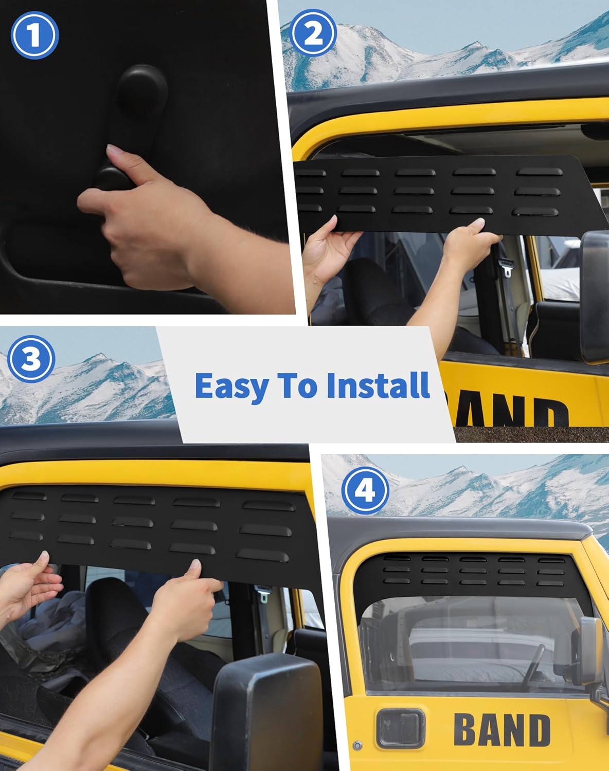 4PCS Front Door Window Louver Air Vent Panel Cover Trim for Jeep Wrangler TJ 1997-06