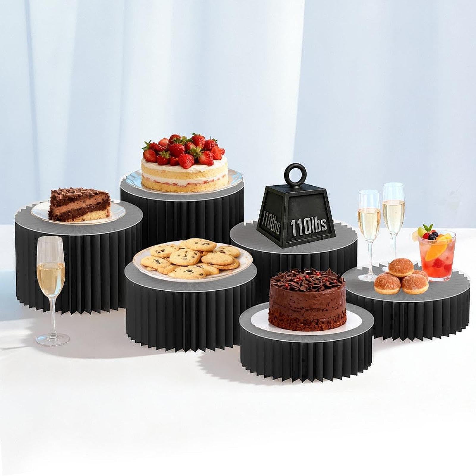 6 Alzatine per Cupcake da Buffet, Supporti per Torte, Cibo Decorativo per Eventi di Anniversario, Catering, Cupcake E Dolci, Nero