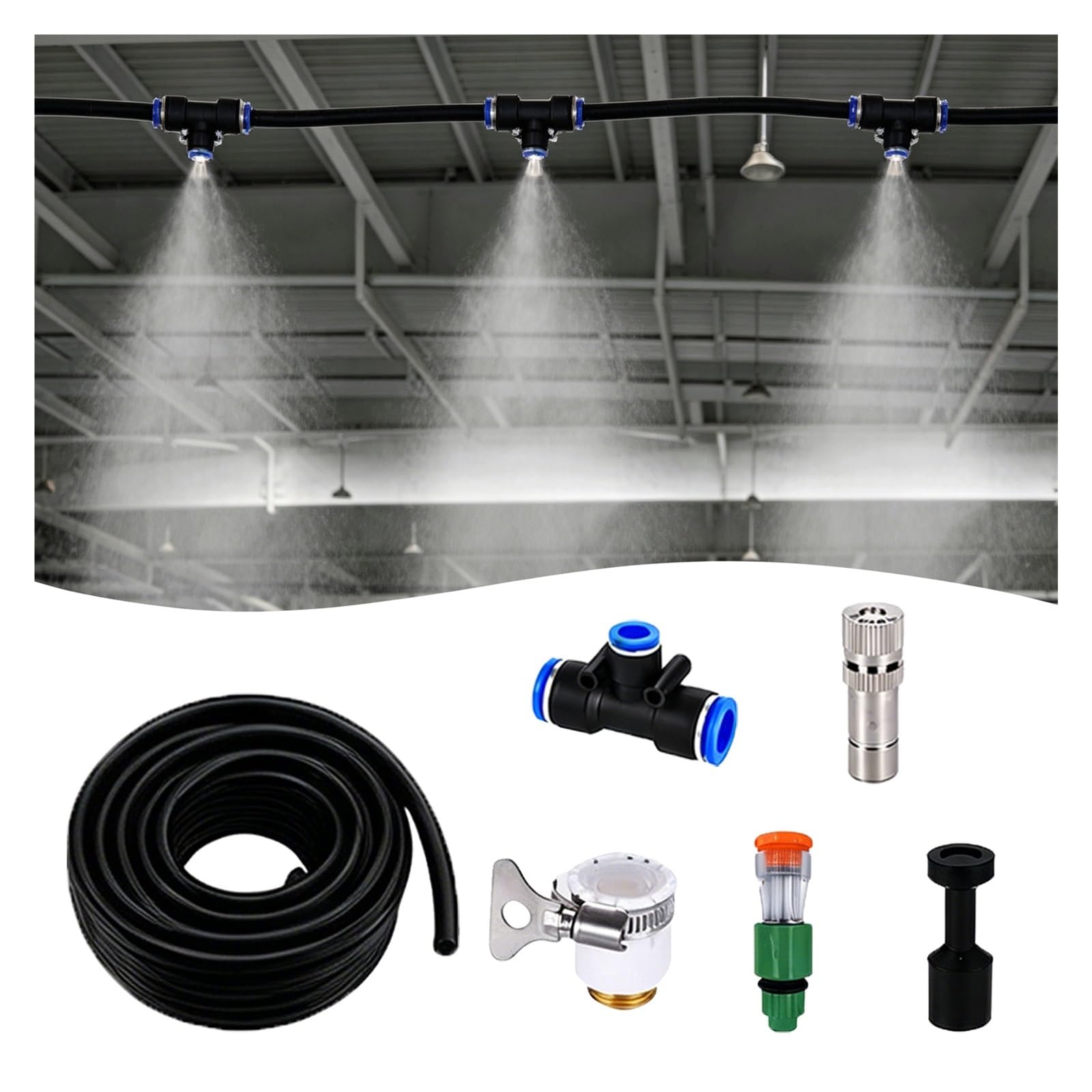 ERRULAN Sistema irrigazione Giardino Sistema Automatico irrigazione e dissipazione Calore, Kit nebulizzazione disinfezione Industriale, ugelli Regolabili, Installazione DIY | 98.5ft(30m)