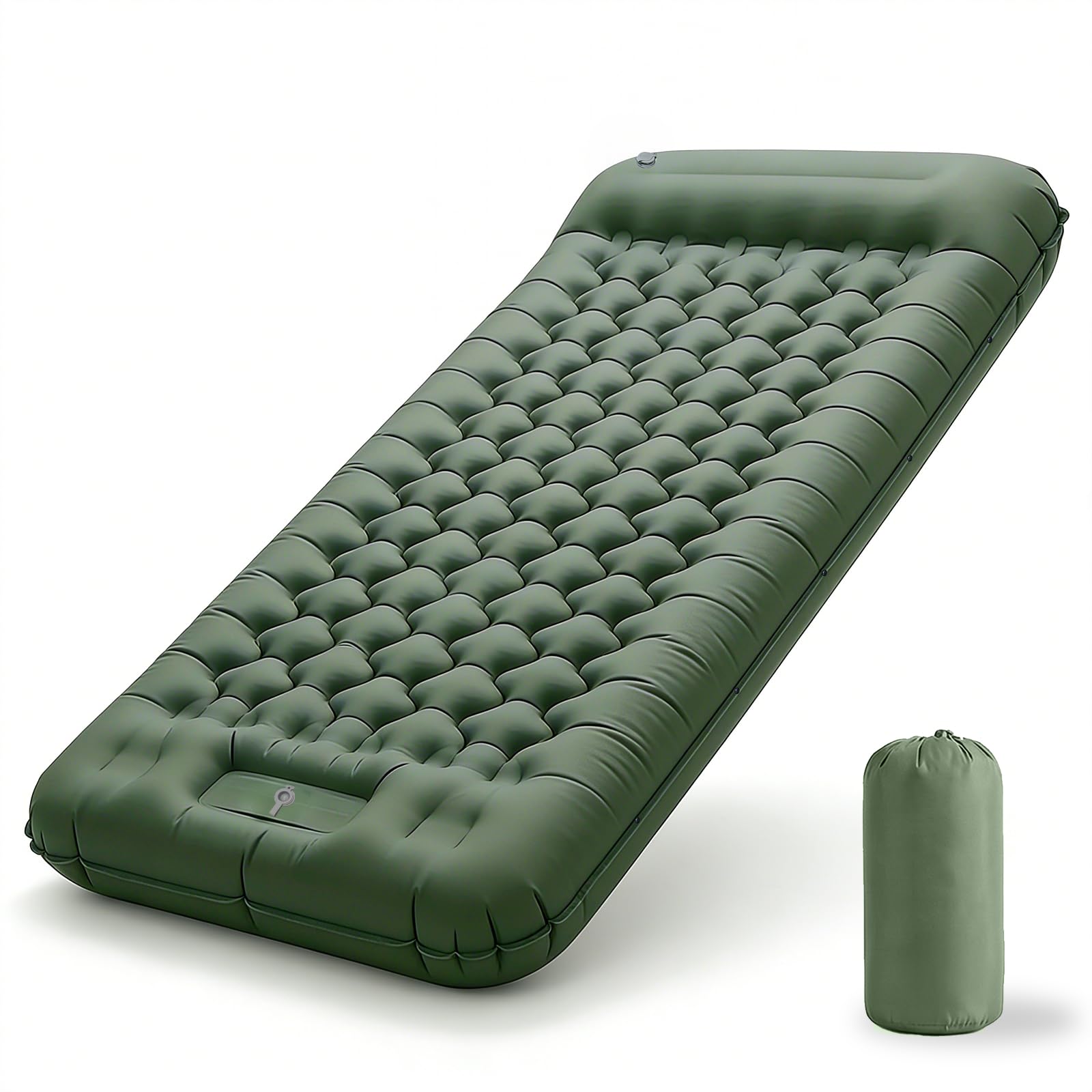 Colchón Hinchable Extra Grueso y Extra Ancho, Colchón de Camping con Bomba de Pie, Ligero y Duradero para Outdoor Camping (Verde Militar)