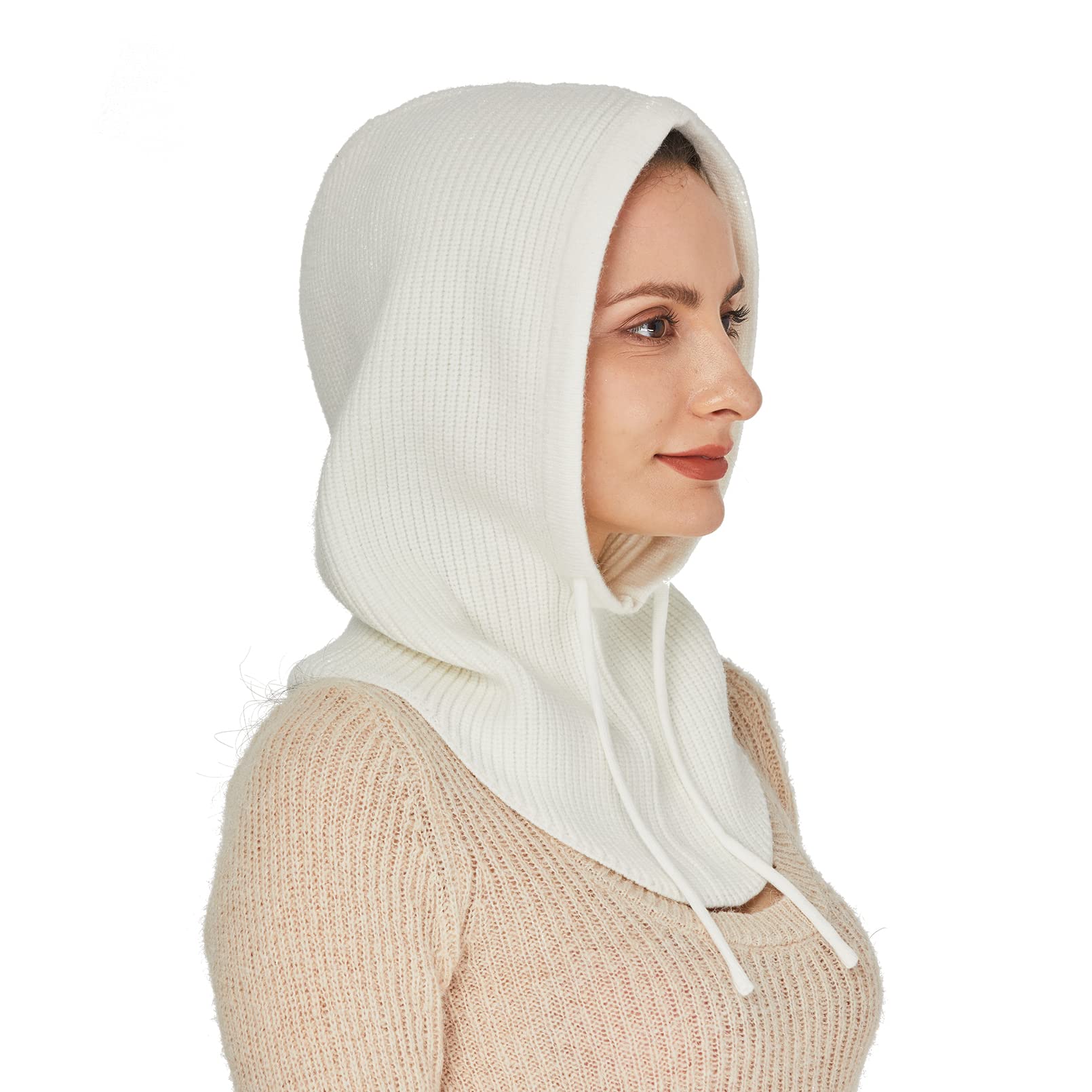 Facecozy Winter Hats for Women Wool Blend Hooded Scarf Hat for Women Balaclava Knit Skull Cap Beanie Hat