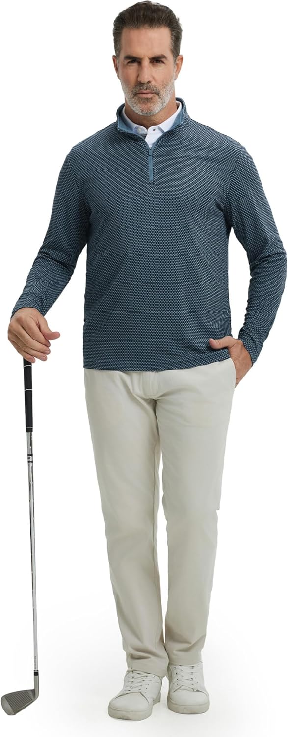 M MAELREG Quarter Zip Pullover Men Jacquard Dry Fit Moisture Wicking Long Sleeve Golf Casual Stretch Sweatshirts For Men - Image 5