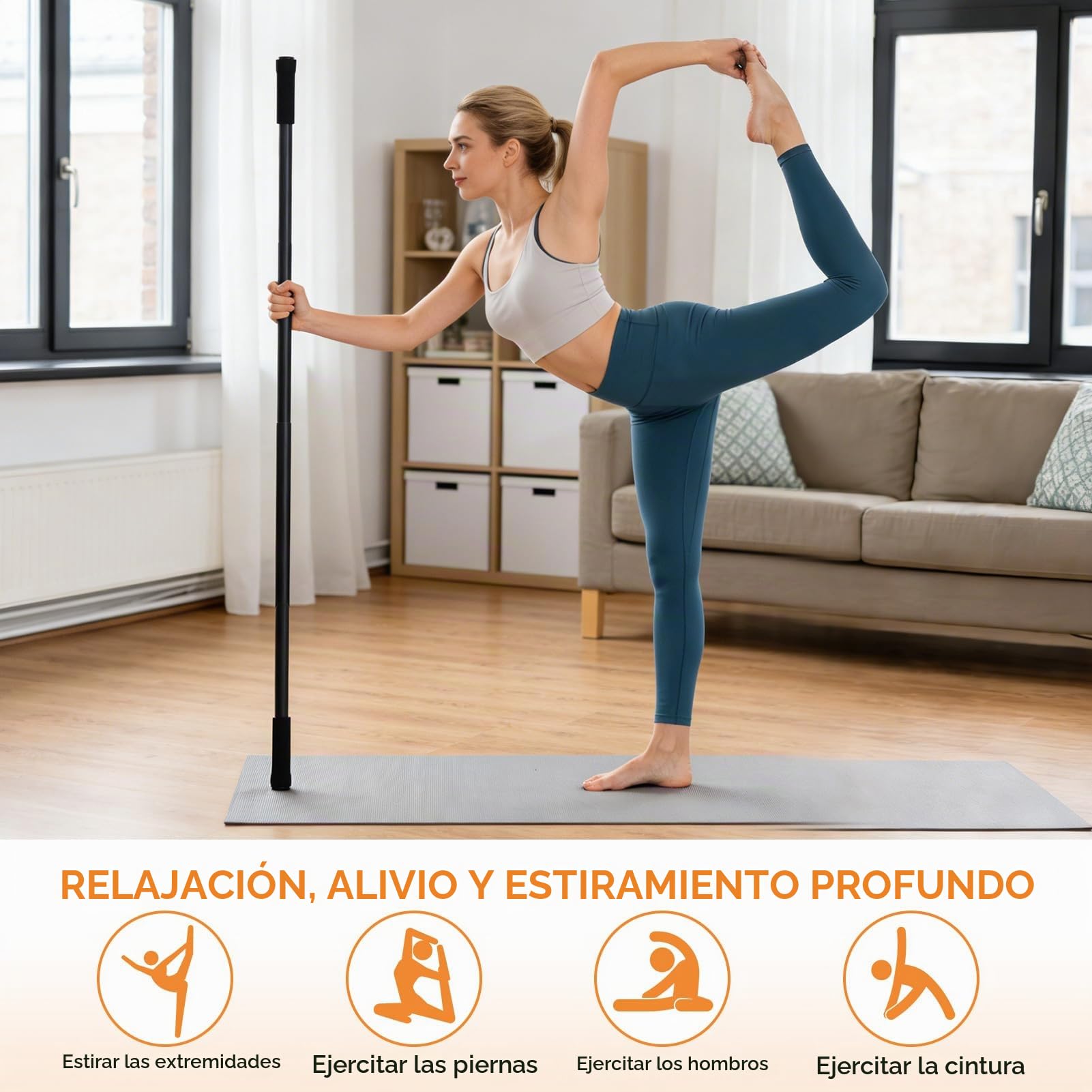 Stick De Yoga Ajustable, Promover Flexibilidad De Acero Estiramiento De Estiramiento De Estiramiento De Ejercicio Versátil Palo Con Manijas De Espuma Barras De Bar Portatiles Para El Equilibrio Físico