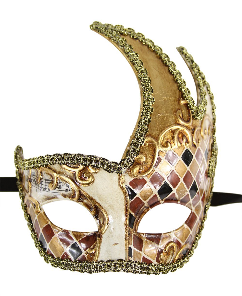 Luxury Mask® Masquerade Mask for Men Musical Checkered Vintage Design Mask for Mardi Gras, Prom and Masquerade Party