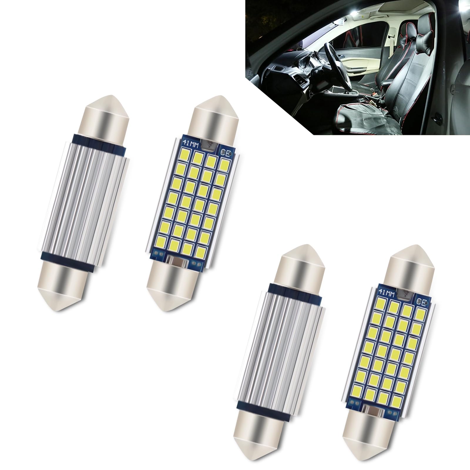 4 PCS Car LED Lights, 520LM High Brightness Reading Lights, 28SMD Double-pointed Roof Lights, 1.6 Inch LED Lights Conversion Kit, Universal for Most Cars, Trucks and Vans (White)