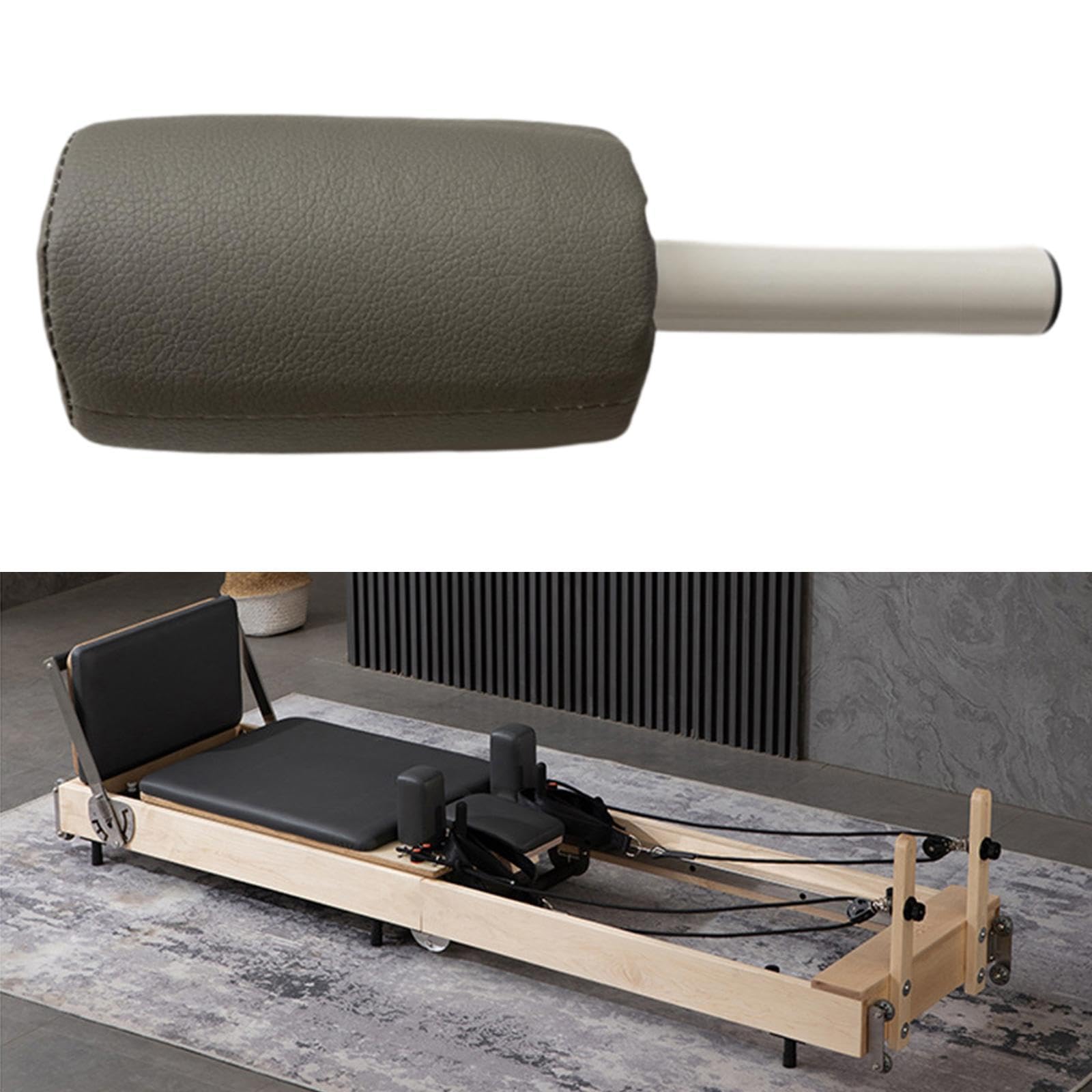 Vaveren Pilates Cushion Pillow Comfortable Breathable Workout PU Leather Reformers Fittings Core Bed Neck Support for Home Gym Adults, Gray