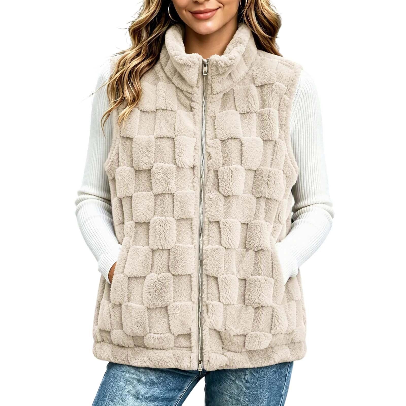 Puffer Jackets Women Fleece Sleeveless Gilet Fluffy Zip Up Bodywarmer Coats