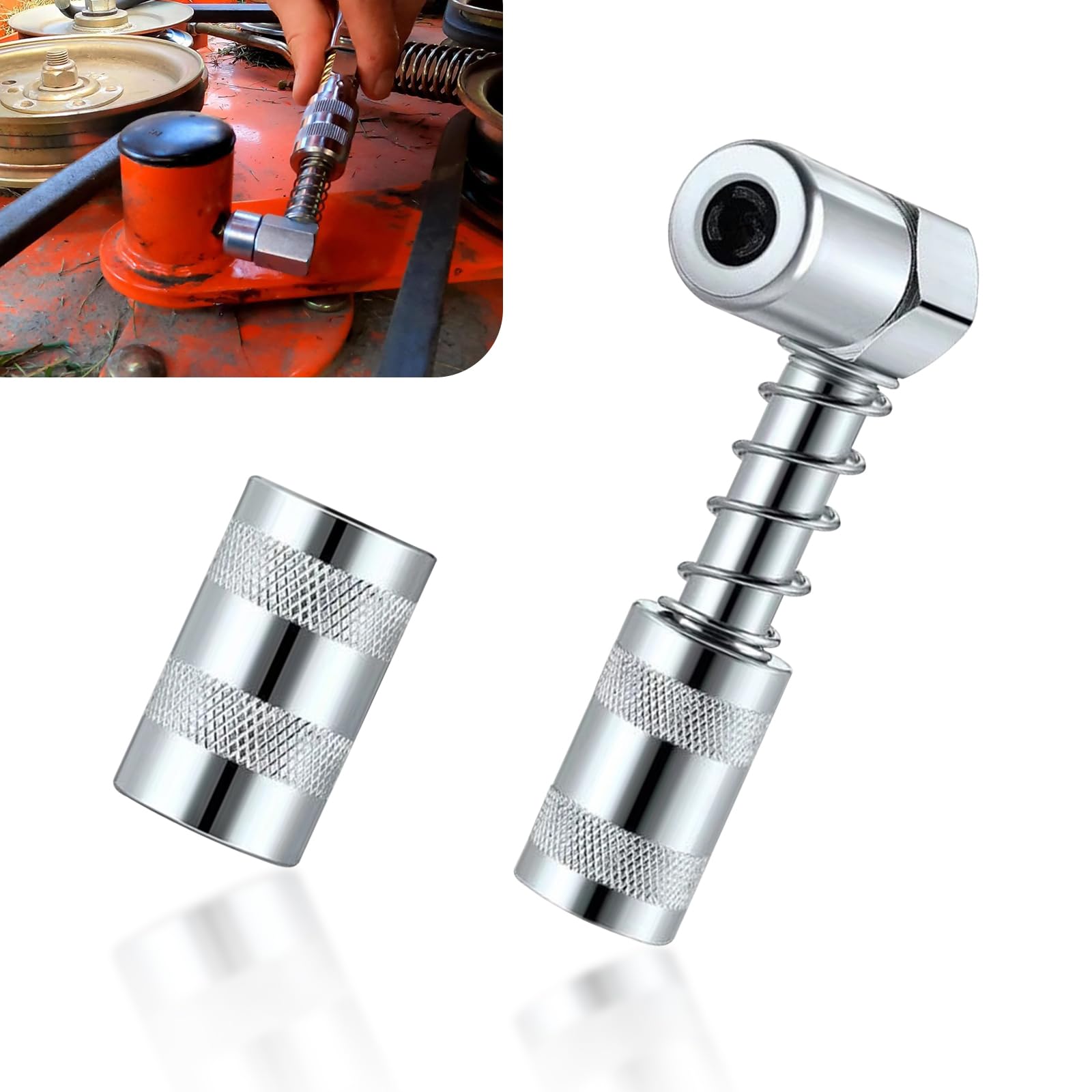 QWORK Adaptateur De Coupleur De Graisse à 90 Degrés Avec Manchons, Coupleur De Pistolet à Graisse à Clipser Sur Les Raccords De Graisse Dans Des