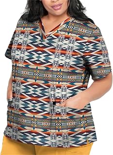 Printed Scrub Tops for Women V-Neck Short Sleeve Fun T Shirts Workwear Nurse Uniform Tee S-5XL