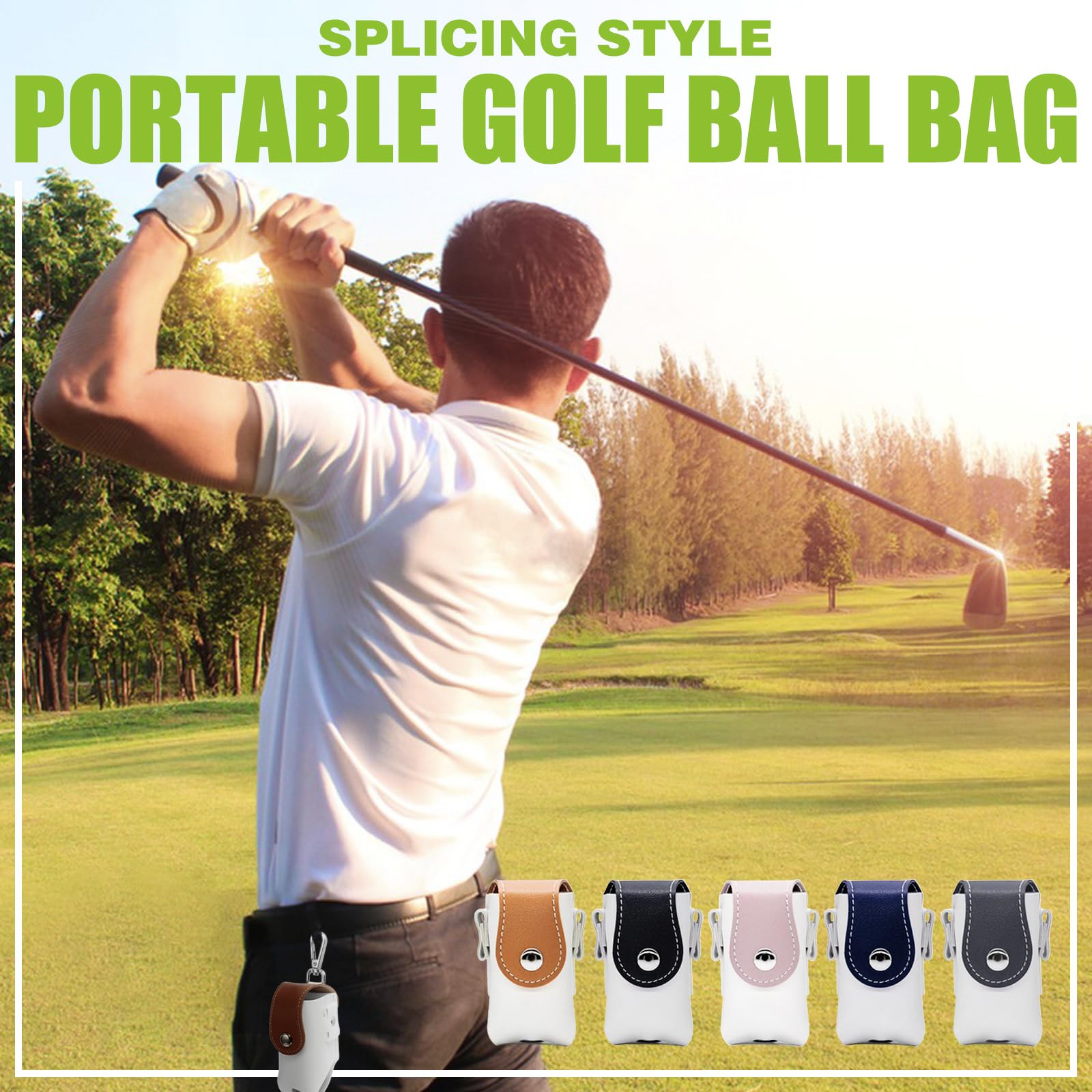 Sac de Golf, Sac de Rangement Balles de Golf, Sac de Rangement Pratique pour Golfeurs, Mini Poche en Cuir en Cuir De Golf, Sac Banane avec Clip, Élégant et Portable, Étanche(Brun)