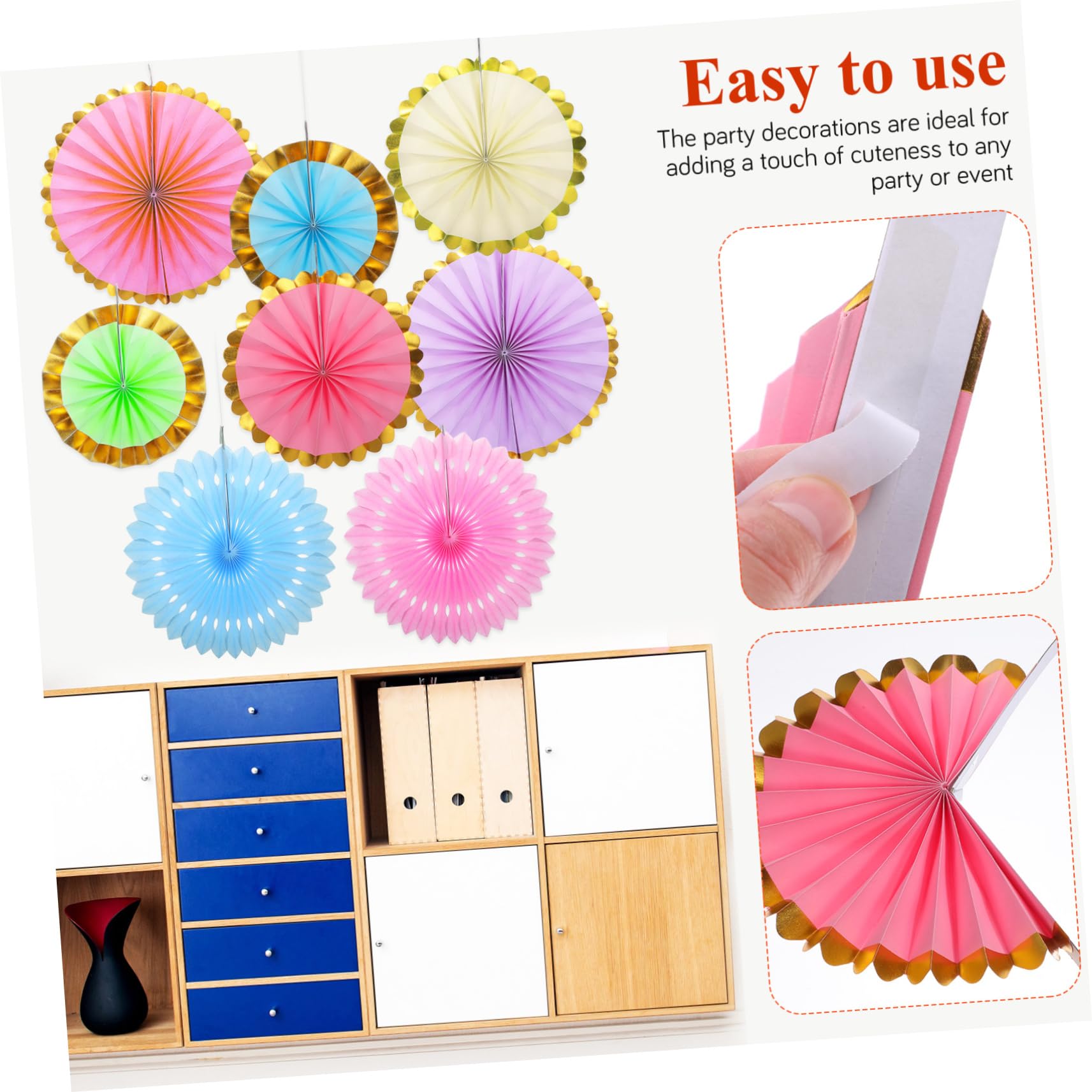 Pastellfarbene Partydekoration aus Papier Pompons Papierfächer und Banner Leicht Handlich für Feiern und Klassenzimmer