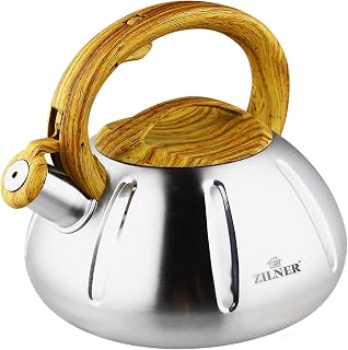 Wasserkessel Marmor, mit Pfeife und Deckel, 3 L, Silber | Teekessel für alle Herdarten, Induktion, Gasherd, Ceranfeld, Elektroherd, Edelstahl, marmoriertes Design