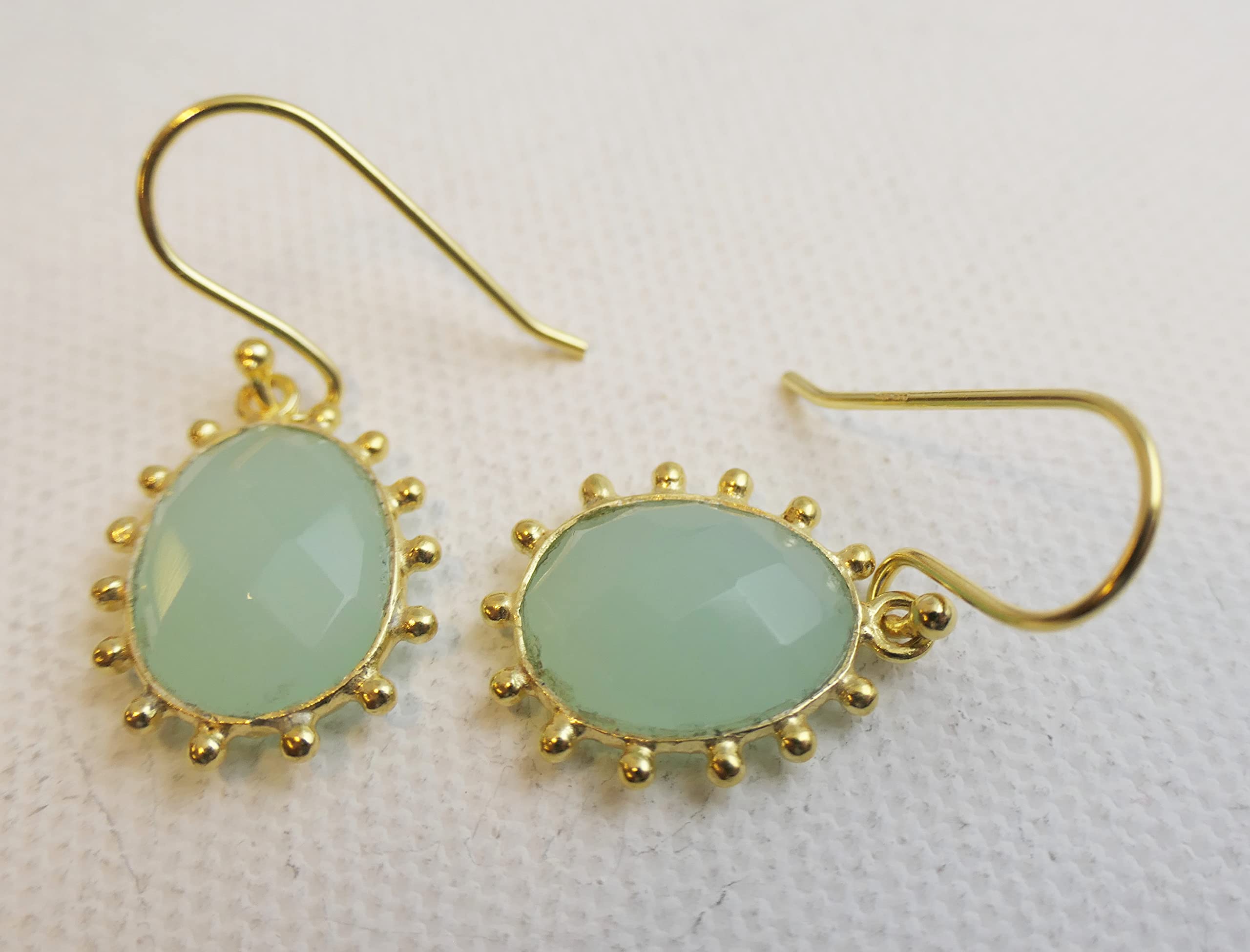 Orecchini in argento sterling placcato oro Aqua Chalcedony | Gemma Naturale - Regalo di Compleanno - Regalo di Natale - Idee Regalo Fatto a Mano per le Donne