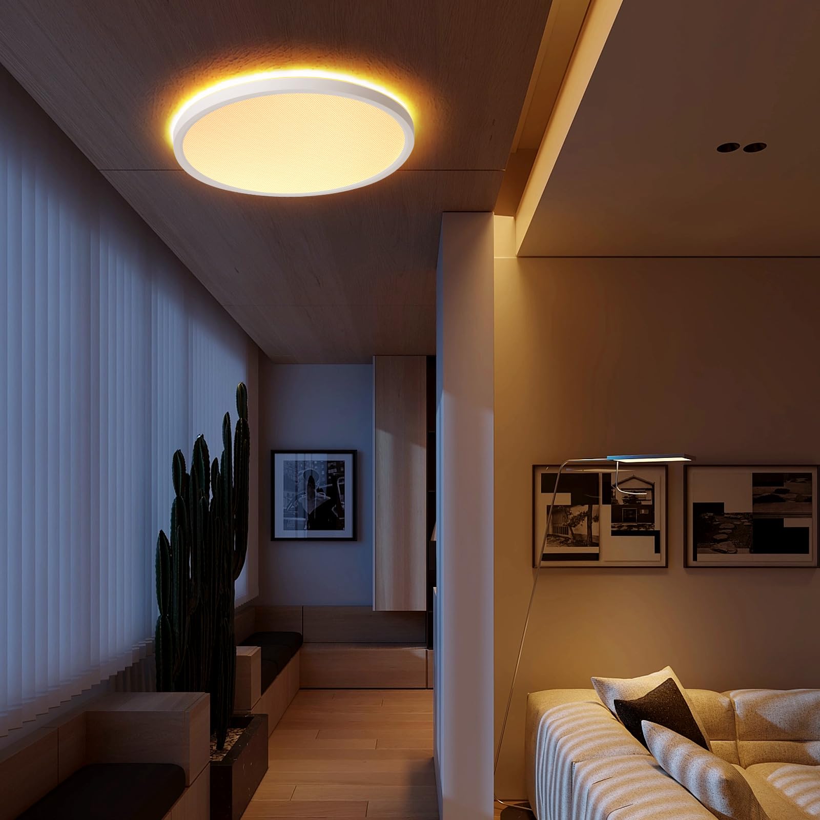 FUPE Plafoniera LED dimmerabile - 30W 3500LM plafoniera - 6.5W luce notturna calda - Plafoniera LED piatta per camera da letto camera dei bambini soggiorno rotondo（2 Pezzi）