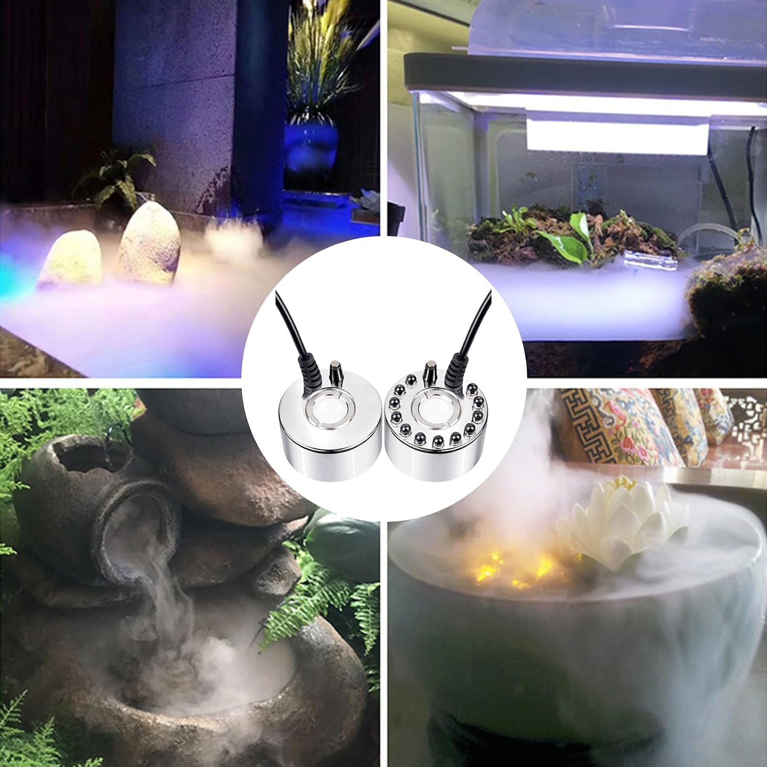 Mist Maker Fogger with Mist Volume Regulator, Water Pond Fountain Fogger with Removable Splash Guard for Water Fountain Pond Pot Rockery Sink (Mist Volume Regulator, with Light)