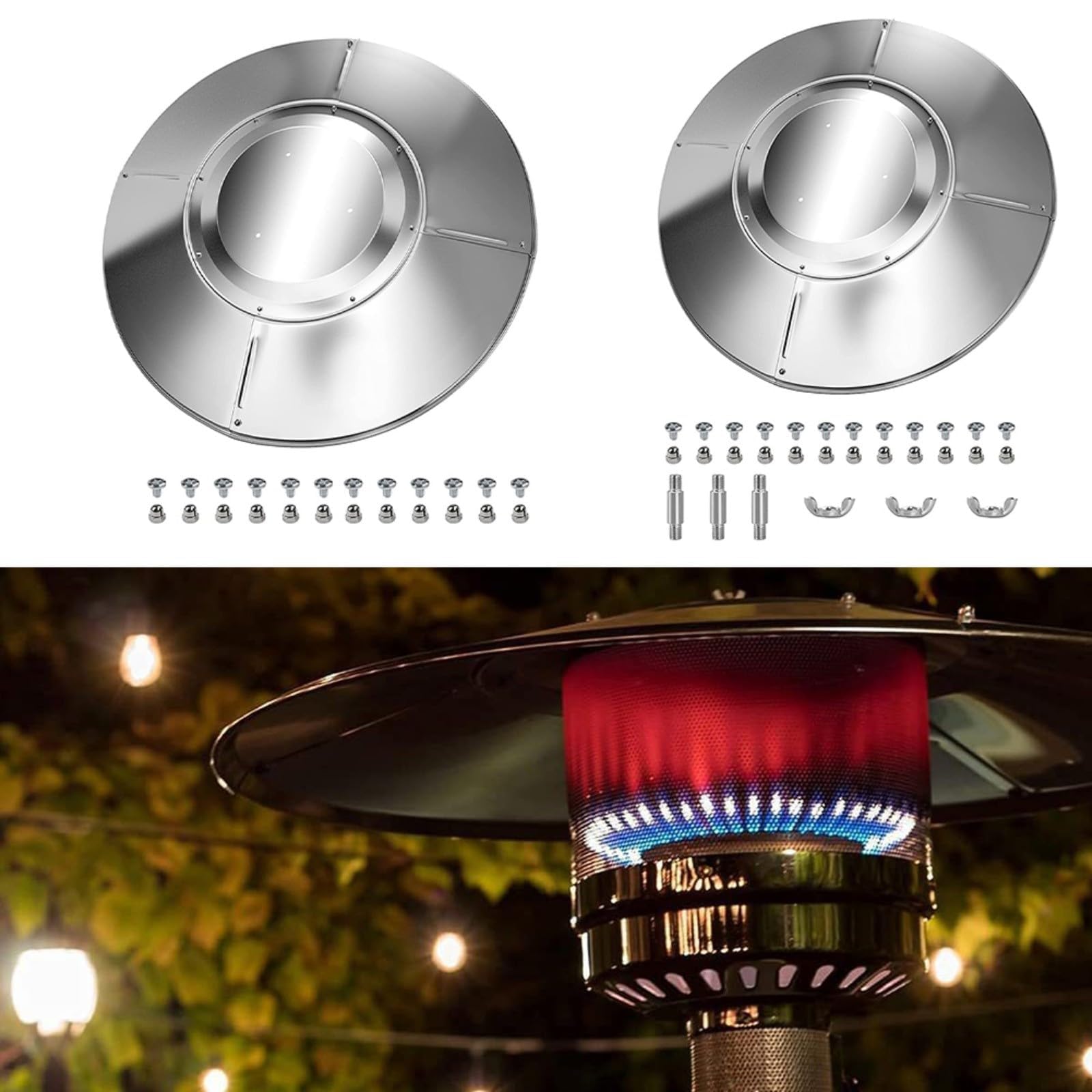 Bouclier réflecteur en aluminium pour parasol chauffant à gaz, couvercle supérieur en dôme antirouille avec matériel de montage, argenté (4 + 1)