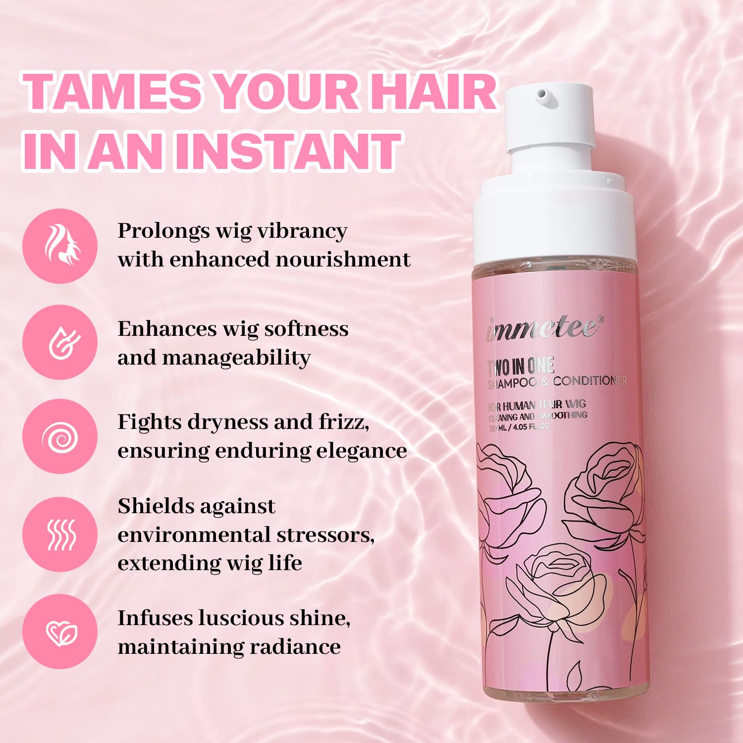 immetee 2 in 1 Shampoo und Conditioner für Perücken, verlängert die Lebensdauer einer Perücke, Shampoo für Perücken. 120 ml (natürliche Perücken)