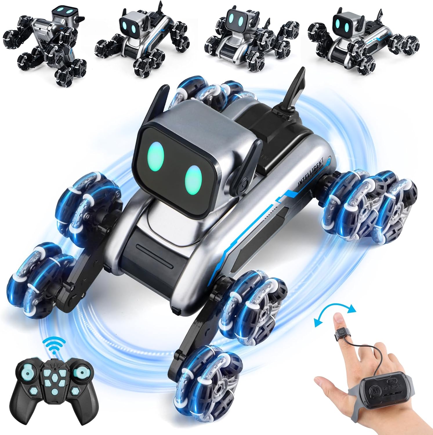 Robot Dog Toys, RC Stunt Car for Kids Adults, 8WD Gesture Sensor Remote Control Cars with Light, Music, 2.4Ghz Remote Control Robot, Christmas Birthday Toy for 6 7 8 9 10 11 12 13 Boys Girls Kid