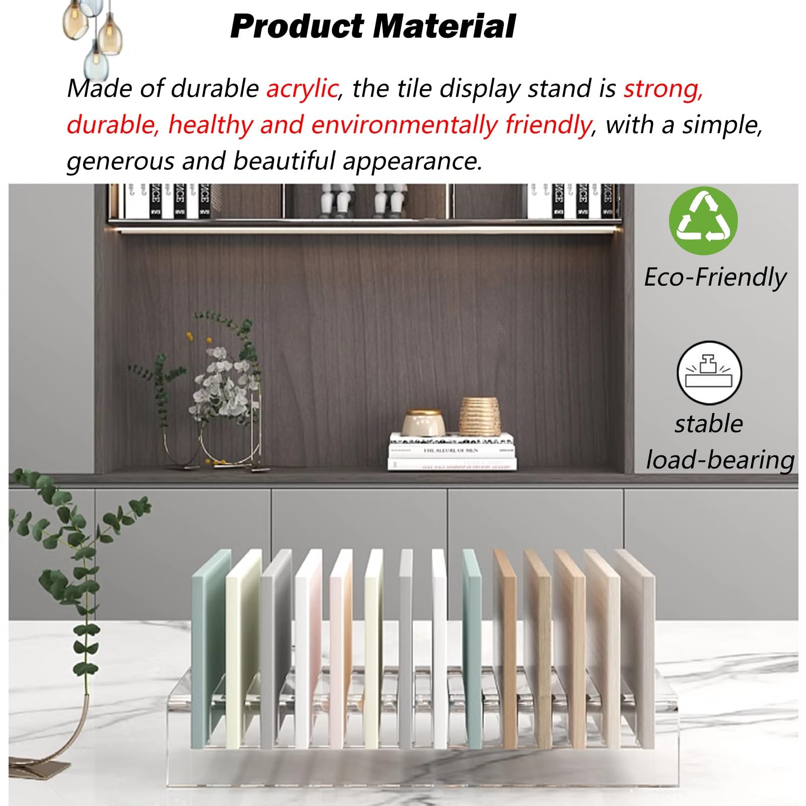 Acrylic Ceramic Tile Display Rack, 23.6 in Tile Retail Display Rack with 10 Card Slots, Tile Display Rack for Shopping Malls/Supermarkets/Exhibition Halls(Gray)