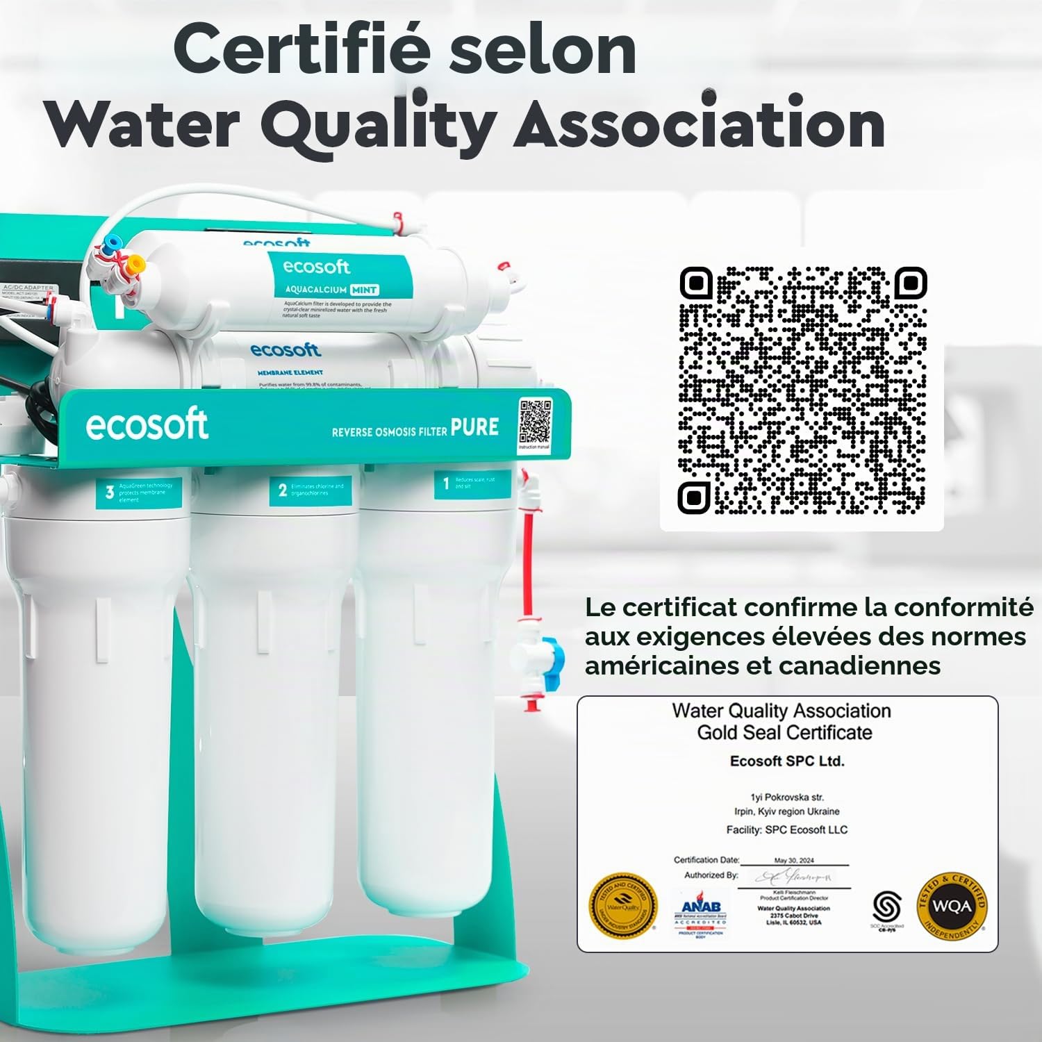Ecosoft P'URE AquaCalcium Filtre avec pompe sur châssis métallique, osmose inverse pour la maison | filtre 99,8 purcent des polluants de l'eau | minéralise l'eau potable avec du calcium