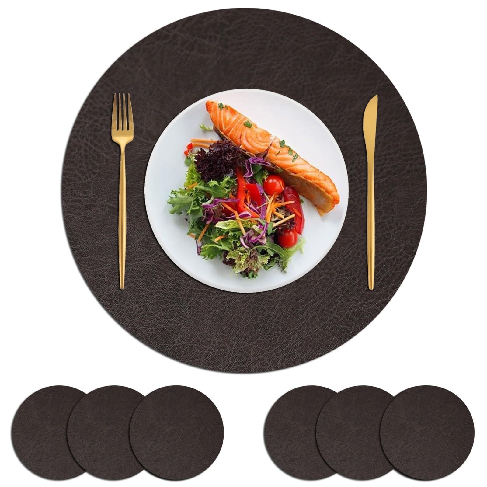 Lot de 4/6/8 sets de table en similicuir PU, résistants à la chaleur, lavables, antidérapants, pour salle à manger, cuisine, décoration de mariage (chocolat, cercle 6)