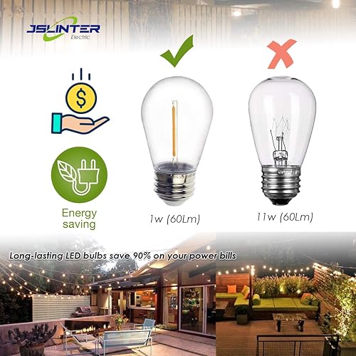 Miniatura 4 de Jslinter Bombillas LED S14 de 1 W, inastillables y resistentes al agua, 2200 K blanco cálido, equivalente a 11 W, base E26, reemplazo de estilo