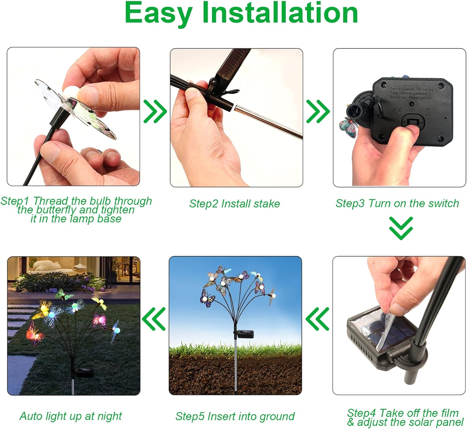 MRHEPHAESTUS Solar Garden Butterfly Lights, 4 Pack 48 LED Solar Swaying Lights, 7 Color Changing Waterproof Firefly Light Outdoor Fairy Light for Garden Patio Yard Pathway Flower Bed Decoration