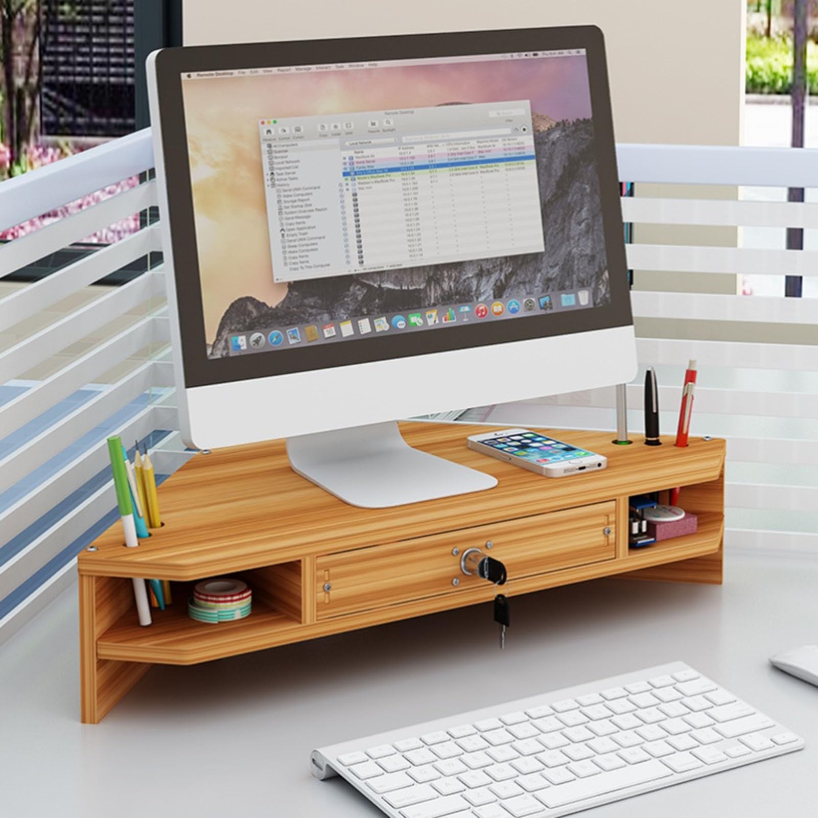 Support de rangement de bureau avec tiroir sécurisé pour écran et imprimante de maison