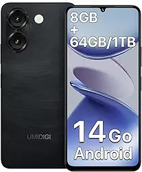 UMIDIGI Note 90A Celular Android 14 Go, 4GB+64GB, Tela HD+ de 6.75", Câmera Frontal com Reconhecimento Facial, Bateria 5000mAh