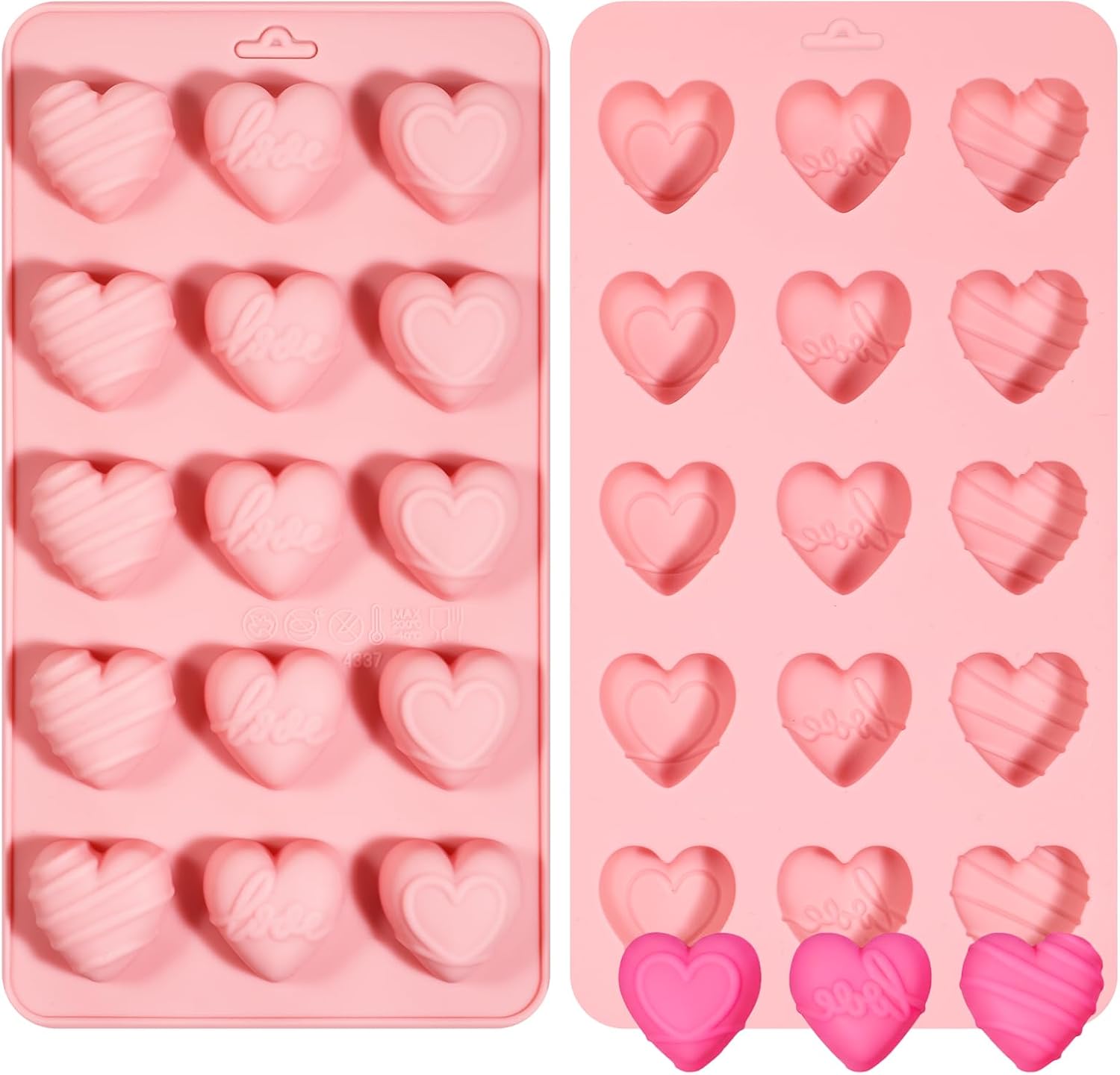 Heart Silicone Molds, 2 PCS Heart Chocolate Mold 15 Cavities Silicone Molds for Soap Silicone-Molds for Chocolate Moulds Shape for Love, Wax Melts, Gummy, Hard Candy, Soap, Ice Cube, Jelly