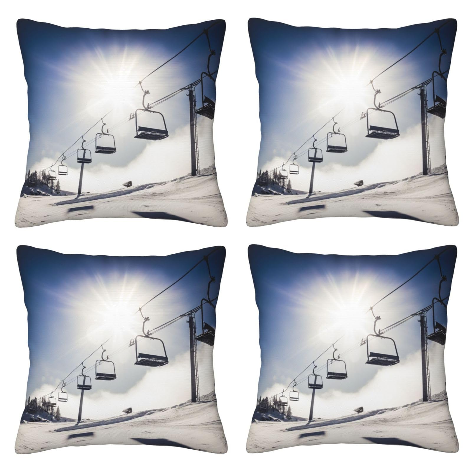 Ski Lift at Sunshine Throw Pillow Cases 4 Pack Square Pillowcases Super Soft Pillow Protectors With Zipper for Couch Livingroom Sofa Bed Office Car,30x30 CM