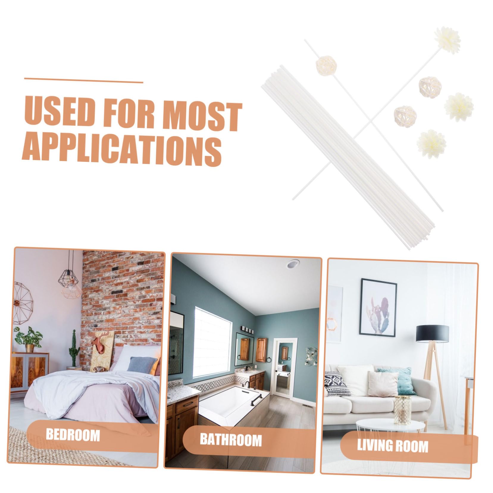 VALICLUD Bâtonnets Diffuseurs de Parfum D’Ambiance 30 Pièces Blanc, Bâtonnet en Rotin Fleurs Artificielles PE, Diffuseur Aromathérapie Longue Durée, Maison Été Salon Chambre Bureau