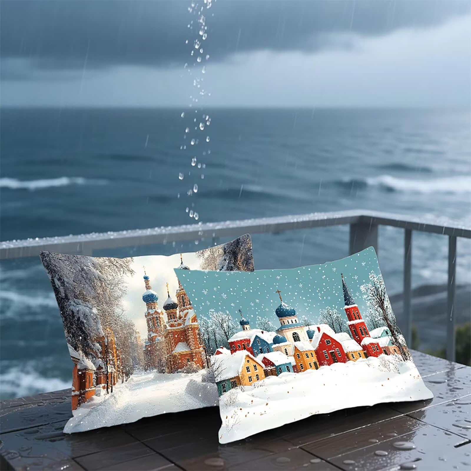 Federe Cuscino 60x80 Set di 2, Inverno Federe Cuscini Divano Velluto Morbido, Rettangolari Copricuscini 60x80cm Con Cerniera Invisibile, Copricuscino per Camera Casa Decorazioni, Paesaggio O-8647