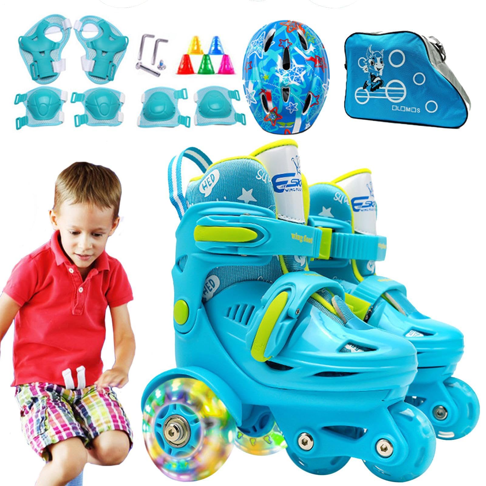 Pattini a Rotelle per i Bambini Ruote Luminose Età 3-8 Anni | Tre Punti Borse, Scarpe Pattinaggio Per Parchi Giochi All'Aperto E Palestra Al Coperto, Pattini A Rotelle Per Bimbi