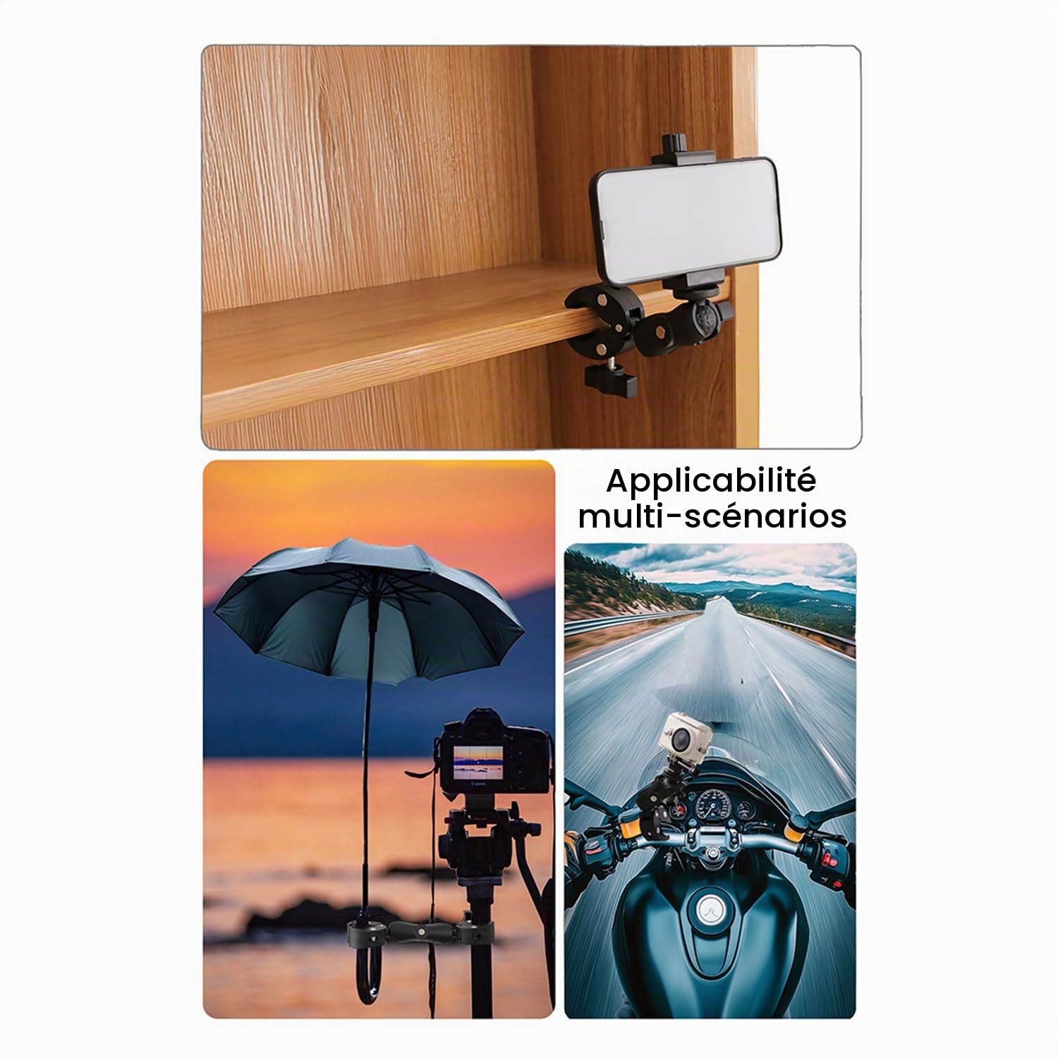 Perche pour Insta 360 x4,Camera Moto 360,Accessoires pour Insta 360 x4,Rotation à 360 Degrés,Double Pince,Aluminium,Double Stabilité,pour Insta360 x5,x4,x3,x2,pour One RS,pour Ace,Ace Pro