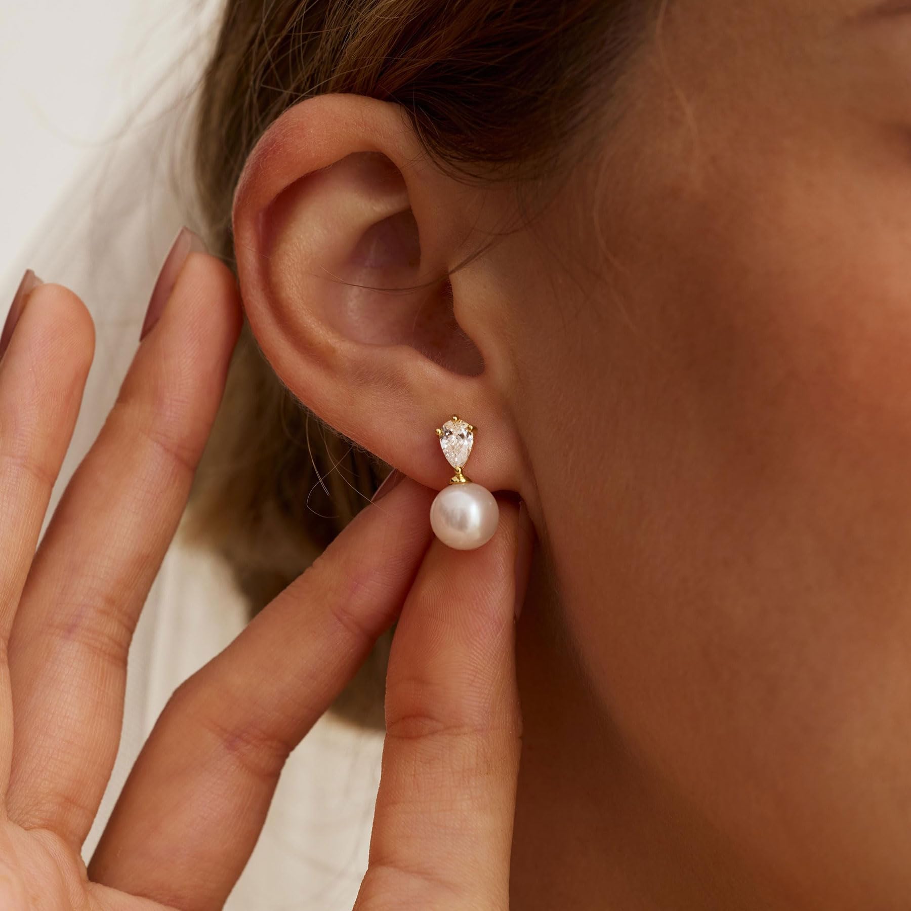 HLJEO Mothers Day Gifts Gold Pearl Earrings For Women,Dainty Wedding Earring 14K Gold Plated Formal Pearl Drop Earrings For Women Trendy Simple Prom Wedding Bride Earring Fashion Womens Jewelry — view 6