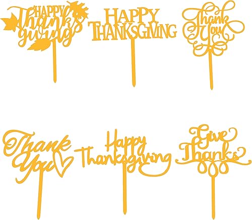 6 decoraciones doradas para tarta de Acción de Gracias, hojas de arce, decoración de pastel de agradecimiento para fiesta de cumpleaños, fiesta de