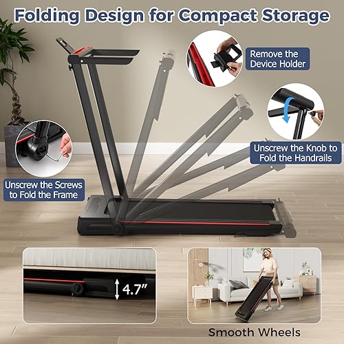 Miniatura 3 de GYMAX Cinta de correr con escritorio, caminadora 3 en 1 para debajo del escritorio, almohadilla para caminar con escritorio extraíble, monitor LED,