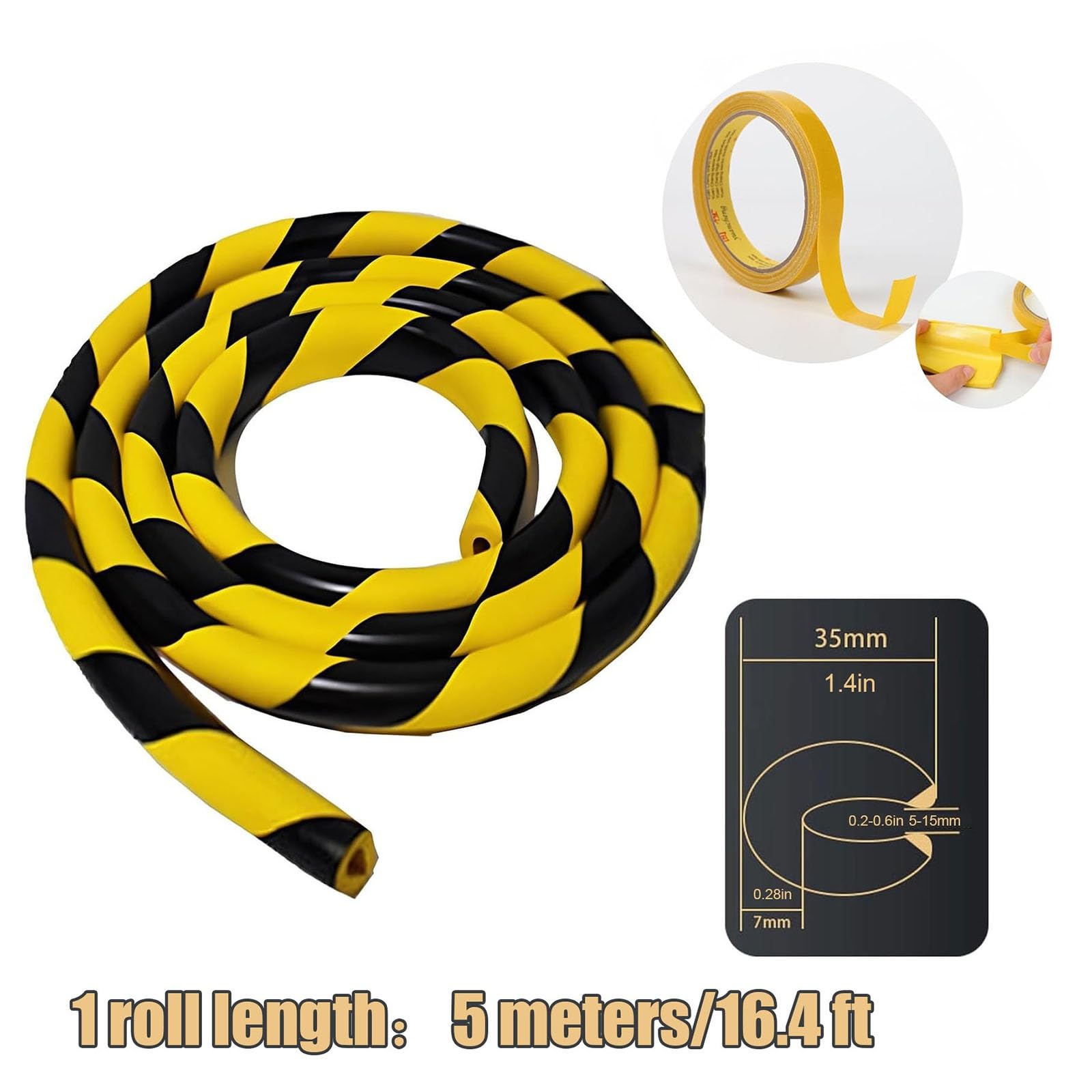 Bande de Protection Jaune et Noire 5m Coussinets d'Angle Mousse Caoutchouc NBR Auto-Adhésifs