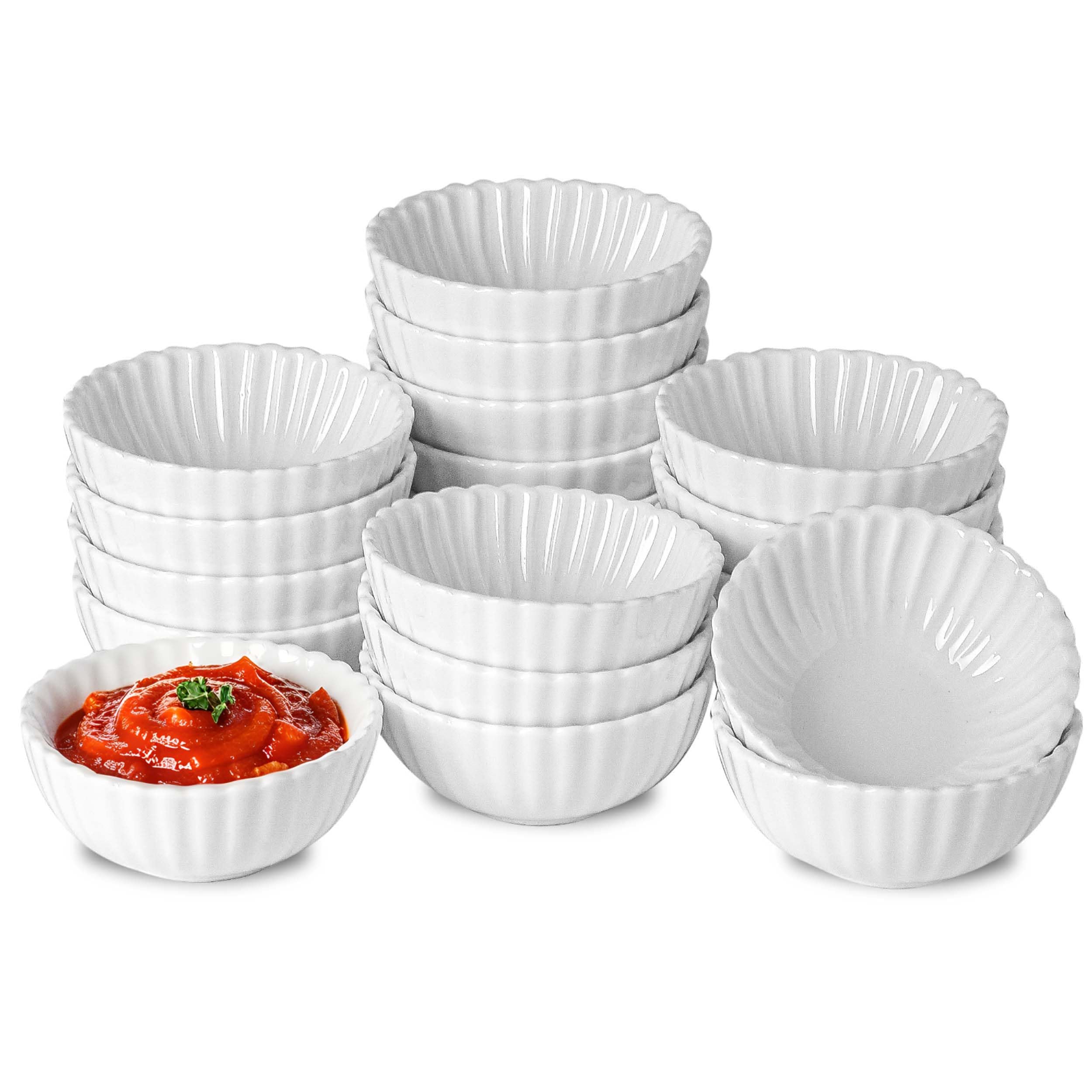 UIBFCWN 20 Pack 1.3Oz Soy Sauce Dish Ceramic, White Dipping Sauce Bowls/Dishes, Small Dipping Cups for Sushi Ketchup Olive Oil Side Dishes, Mini Dip Bowls for Charcuterie Boards - 2.7inch