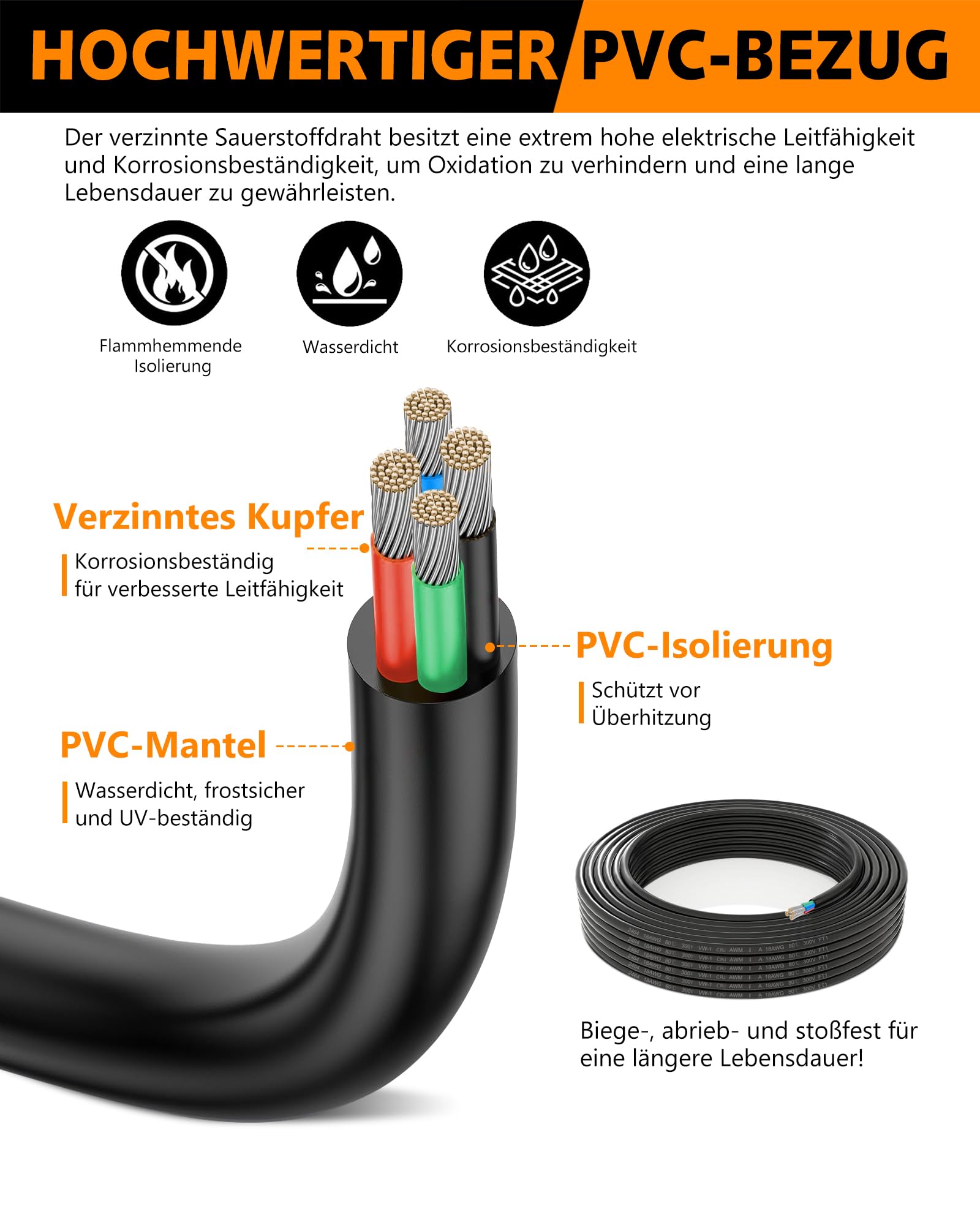 Cable Eléctrico 16AWG 4x1,5mm² 8 Metros UL2464 - Doble Conductor de Cobre Estañado Multitrenzado para Baja Tensión, Resistente Aceite y Calor en Luces LED de Automóvil, Furgoneta, Caravana