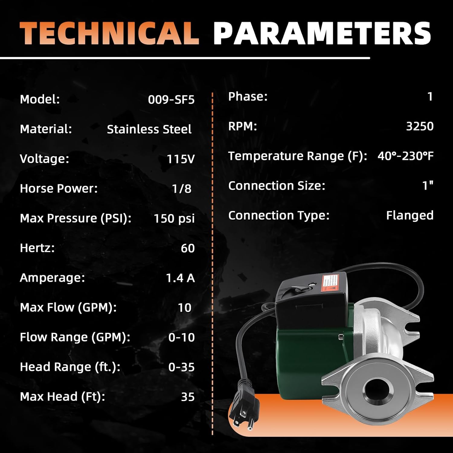 009-SF5 009SF5 Water Circulating Pump Fits for Taco Flanged High Velocity Cartridge Circulator Pump 115V 1/8 HP
