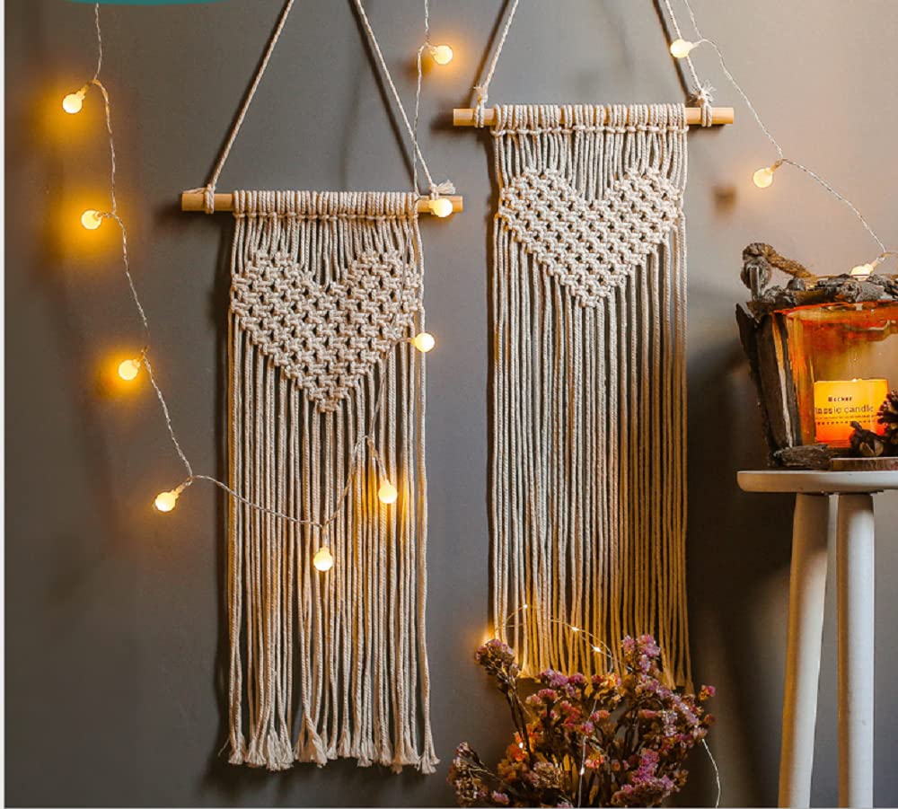 Cottoncube Heart Macrame Wall Hanging Tapestry Wall Decor Handmade Woven Wall Hanger Boho Ornament Wall Art Home Decor Office Living Room Bedroom Nursery Craft Decorations (2)