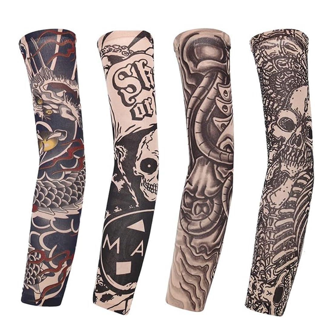 Maonativey Men's Brown 4Pcs Fake Tattoo Sleeves For & Wo - Realistic Arm Tattoo Cover Up Sleeves For Halloween, Cosplay & Sports - Cool Temporary Tattoo Sleeves For Cycling, Running, Camping & Sun Protection,B