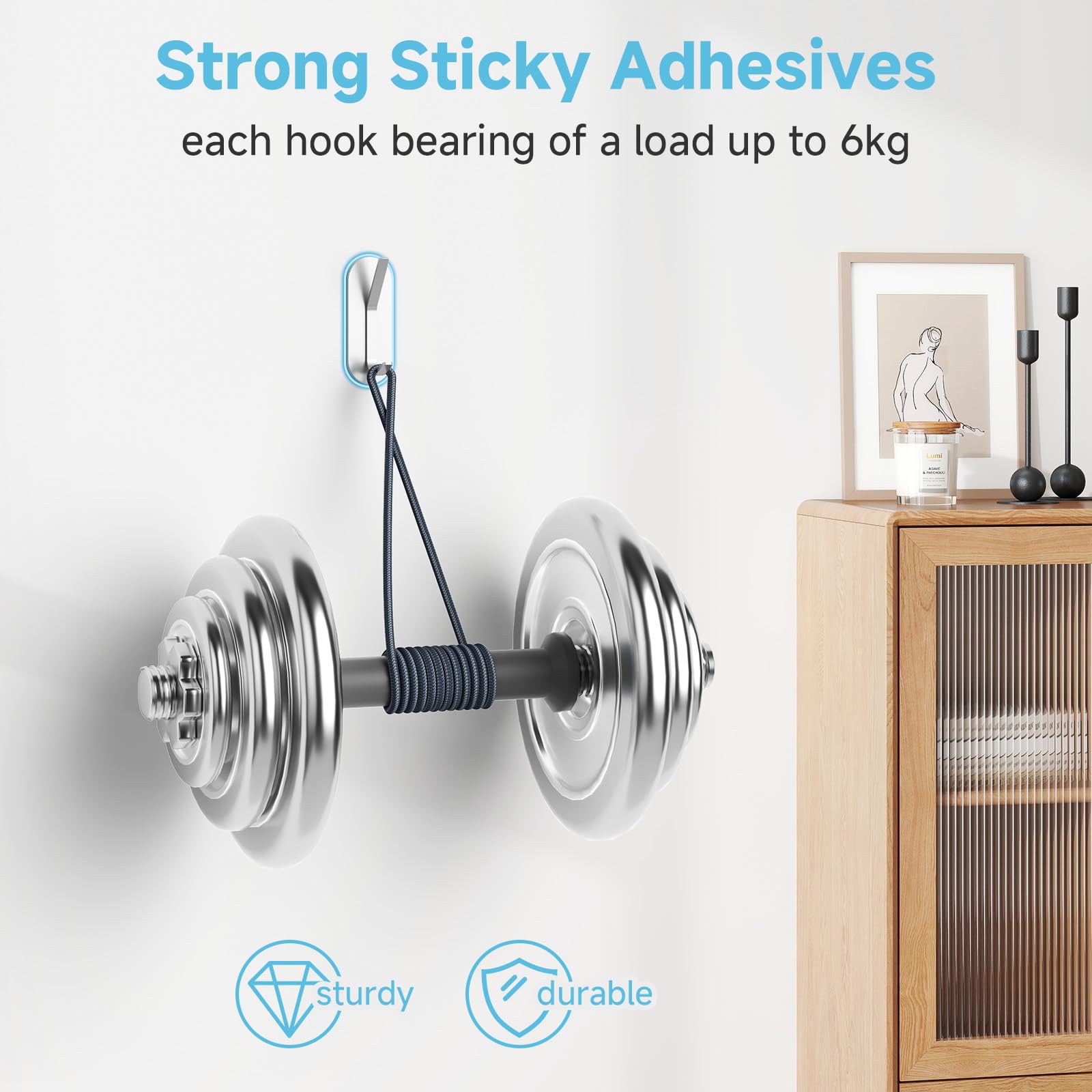 Alyvisun 5 Piezas Ganchos Adhesivos para Pared, Colgadores Adhesivos Resistentes de Acero Inoxidable, Ganchos de Pared sin Taladrar, Colgador Toalla para Baño Cocina Armario (Plata)