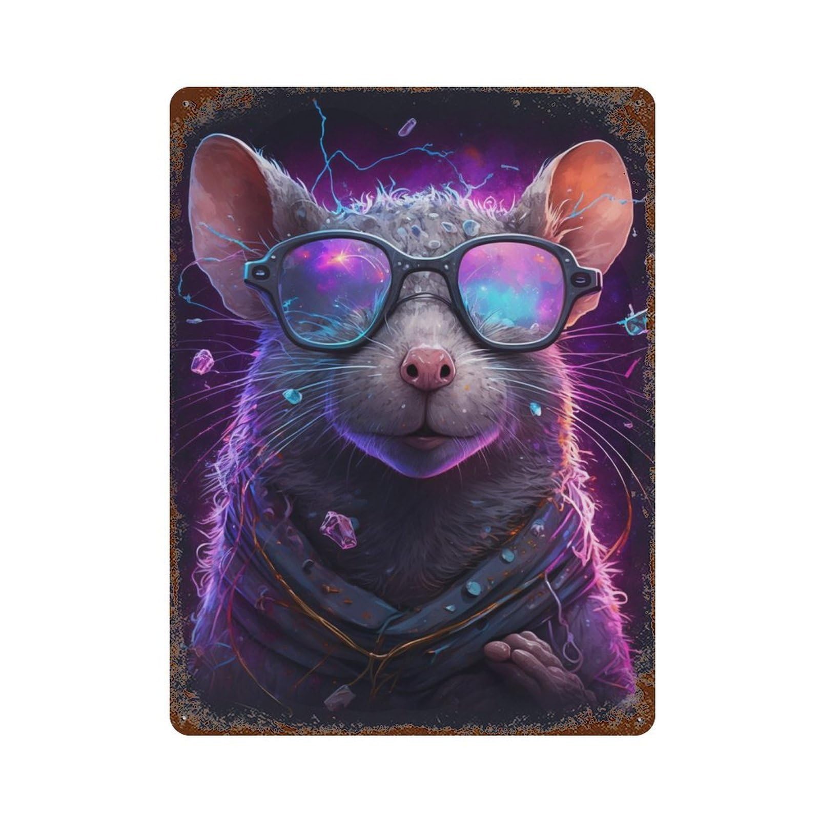 Cosmic Mouse Glasses Art Distressed Metal Wall Sign 15.7"x11.8", for Garage, Bar And Workshop Decor, Decorative Metal Wall Art