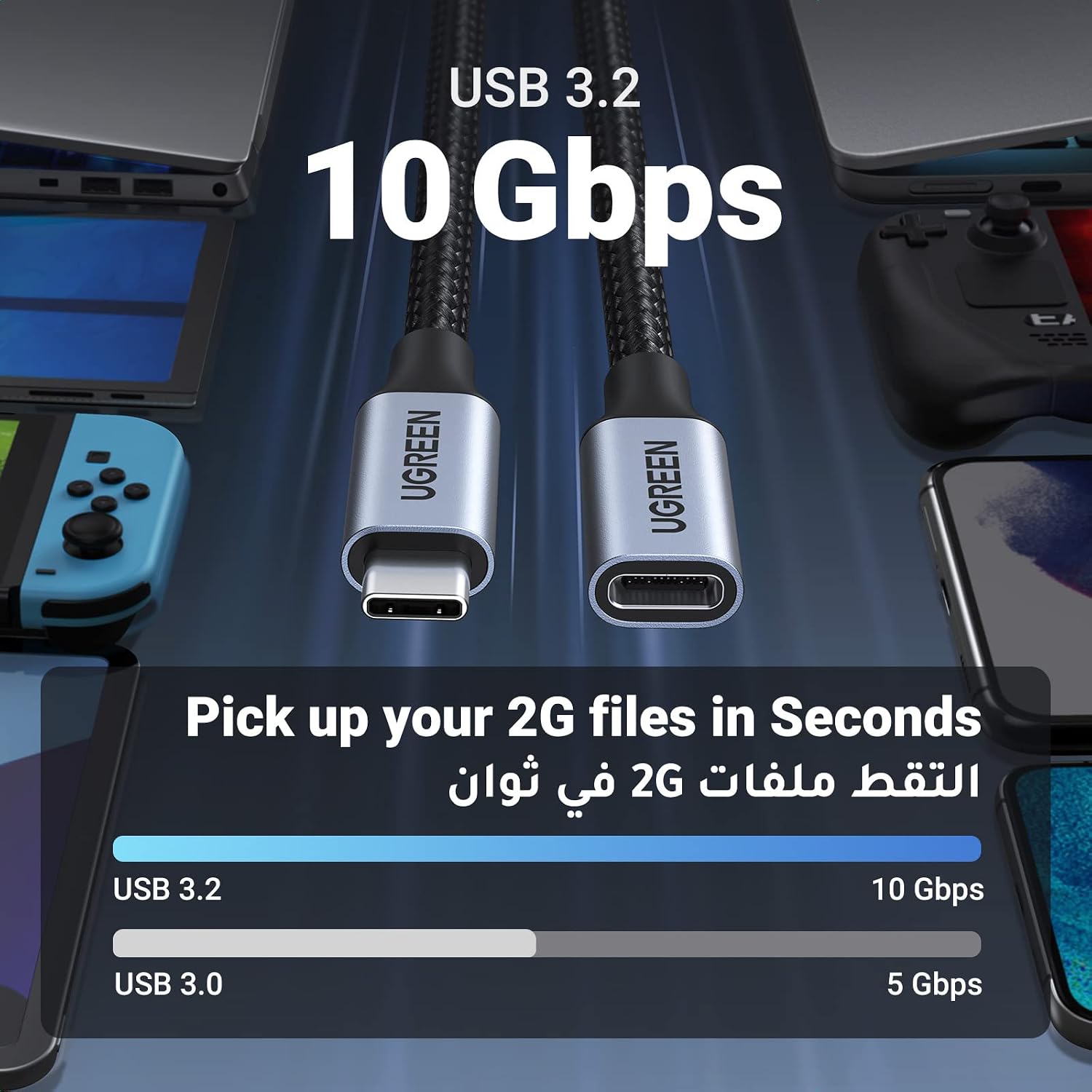 كيبل وصلة usb c 3 1 مجدول من يوجرين، سلك وصلة ق - الصورة 2